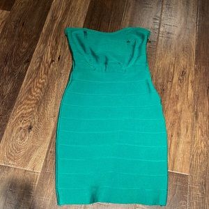 WOW couture kelly green body con strapless dress.